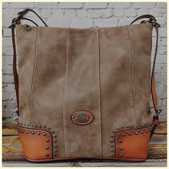 NWT 2X HP Beautifully Detailed Large Tan/Brown Crossbody Shoulder Bag - Picture 3 of 13